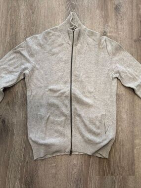 Massimo Dutti Wool Cashmere Blend Full-Zip Sweater Light Grey XL